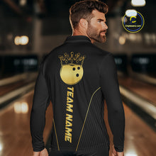 Load image into Gallery viewer, Blue and Gold Bowling ball Polo, Quarter Zip Shirts for Men Custom Bowling Outfit Team bowlers jersey NQS10032