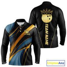 Load image into Gallery viewer, Blue and Gold Bowling ball Polo, Quarter Zip Shirts for Men Custom Bowling Outfit Team bowlers jersey NQS10032