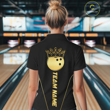 Load image into Gallery viewer, Blue &amp; Gold Bowling ball Polo, Quarter Zip Shirts for Women Custom Bowling Outfit Team bowlers jersey NQS10032