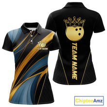 Load image into Gallery viewer, Blue &amp; Gold Bowling ball Polo, Quarter Zip Shirts for Women Custom Bowling Outfit Team bowlers jersey NQS10032