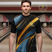 Load image into Gallery viewer, Blue and Gold Bowling ball Polo, Quarter Zip Shirts for Men Custom Bowling Outfit Team bowlers jersey NQS10032