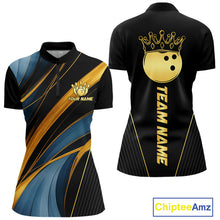 Load image into Gallery viewer, Blue &amp; Gold Bowling ball Polo, Quarter Zip Shirts for Women Custom Bowling Outfit Team bowlers jersey NQS10032