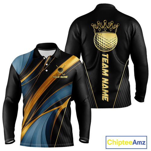 Blue and Gold Mens Golf polo shirts Custom Golf Outfit For Mens Team Golf shirts | Black NQS10033