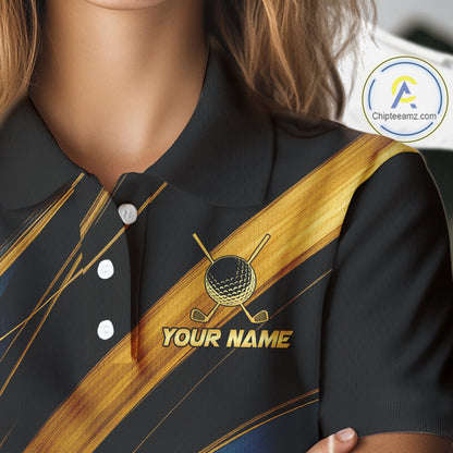 Blue and Gold Women Golf polo shirts Custom Golf Outfit For Ladies Team Golf shirt | Black NQS10033