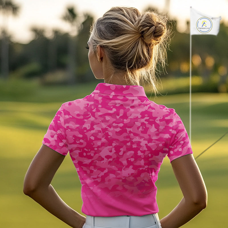 Breast Cancer Awareness golf shirts custom Women golf polos shirts, pink camo ribbon golf shirts NQS10191