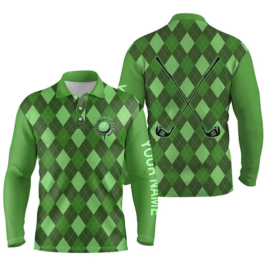 Green argyle Mens golf polo shirts custom name golf outfit men, personalized golf gifts NQS8133