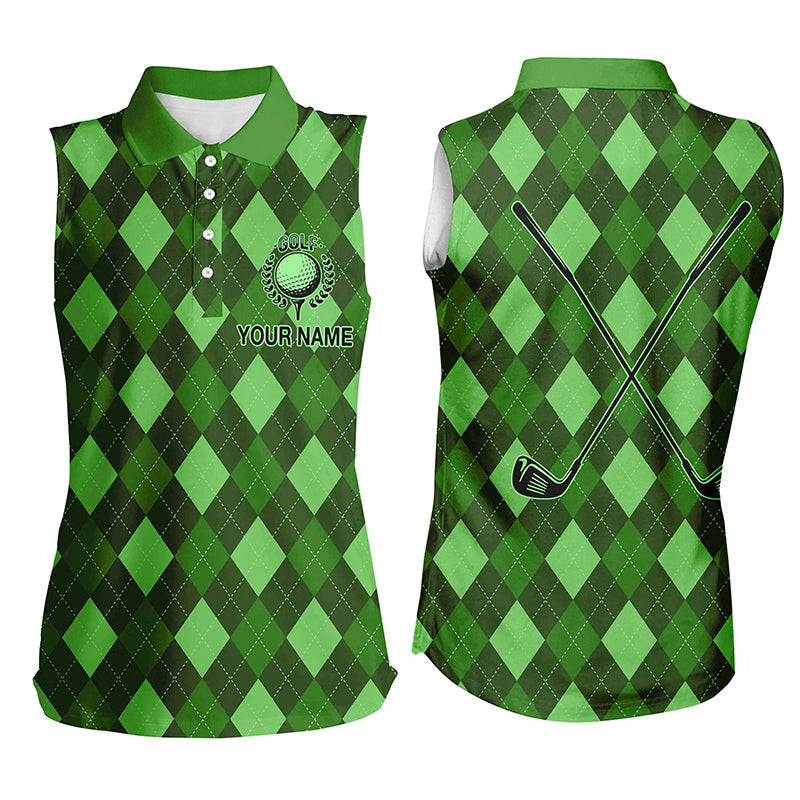 Green argyle Women sleeveless polo shirt custom name golf outfit women, personalized golf gifts NQS8133