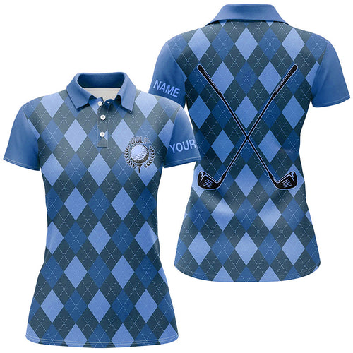 Blue argyle golf clubs Womens golf polo shirts custom name golf outfit women, personalized golf gifts NQS8134