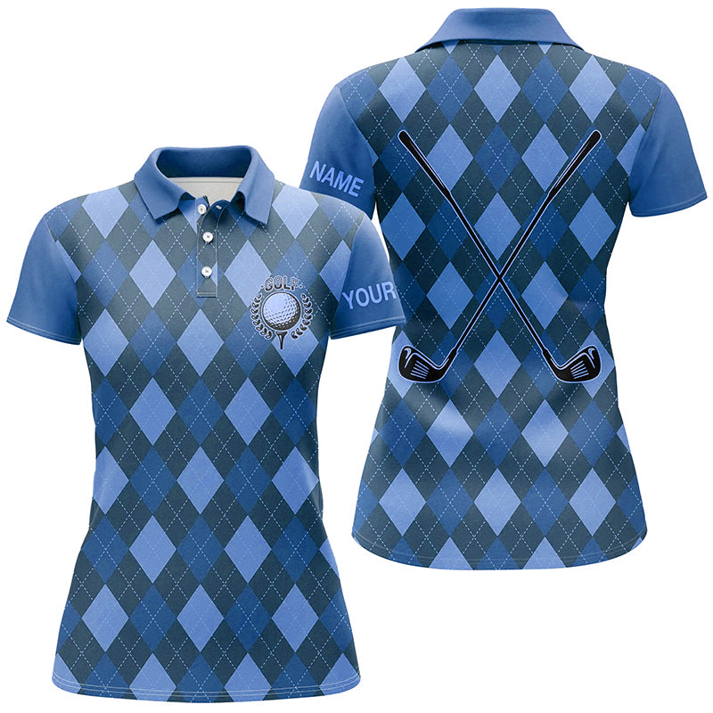 Blue argyle golf clubs Womens golf polo shirts custom name golf outfit women, personalized golf gifts NQS8134