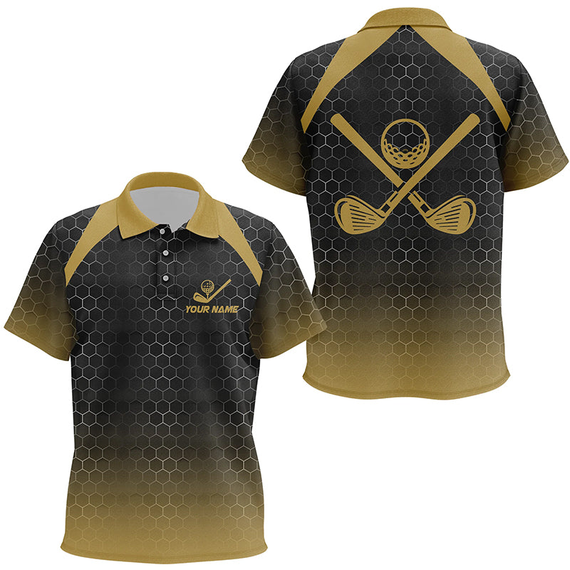 Kid golf polo shirts custom black and yellow hexagon pattern golf outfits Kid, cool golf gifts NQS8138