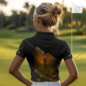 Black & Gold Golf polo shirt for Women Custom  Ladies golf tops, gift for golfers NQS10339