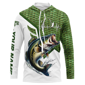 Largemouth Bass fishing green scales custom name sun protection long sleeve fishing shirts jerseys NQS3836