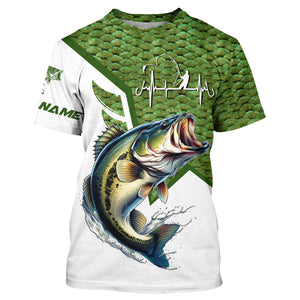 Largemouth Bass fishing green scales custom name sun protection long sleeve fishing shirts jerseys NQS3836