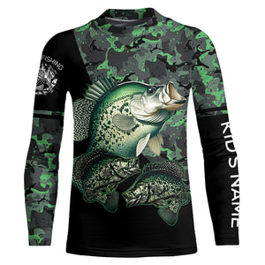 Crappie fishing black green camo personalized custom name sun protection long sleeve fishing shirts NQS3837