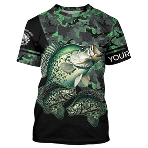 Crappie fishing black green camo personalized custom name sun protection long sleeve fishing shirts NQS3837