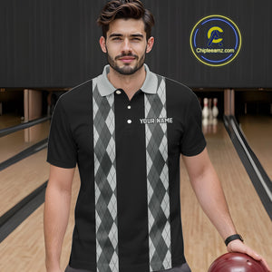 Retro Gray argyle pattern Black Bowling shirts For Men custom bowling team jerseys Bowler Outfits NQS10545