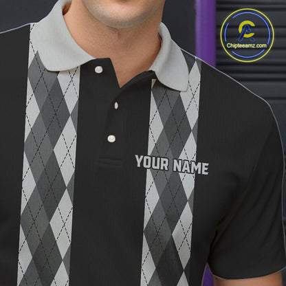 Retro Gray argyle pattern Black Bowling shirts For Men custom bowling team jerseys Bowler Outfits NQS10545