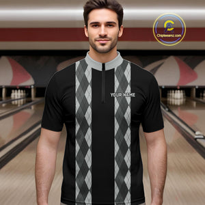 Retro Gray argyle pattern Black Bowling shirts For Men custom bowling team jerseys Bowler Outfits NQS10545