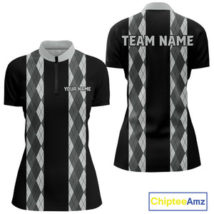 Retro Gray argyle pattern Black Bowling shirts For Women custom bowling team jerseys Bowler Outfits NQS10545