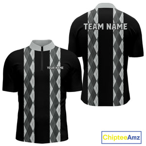 Retro Gray argyle pattern Black Bowling shirts For Men custom bowling team jerseys Bowler Outfits NQS10545
