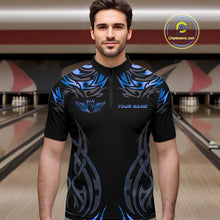 Load image into Gallery viewer, Personalized Black And Blue tribal pattern Bowling Shirts For Men, angel wings Bowling Team jerseys NQS10758
