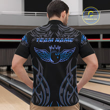 Load image into Gallery viewer, Personalized Black And Blue tribal pattern Bowling Shirts For Men, angel wings Bowling Team jerseys NQS10758