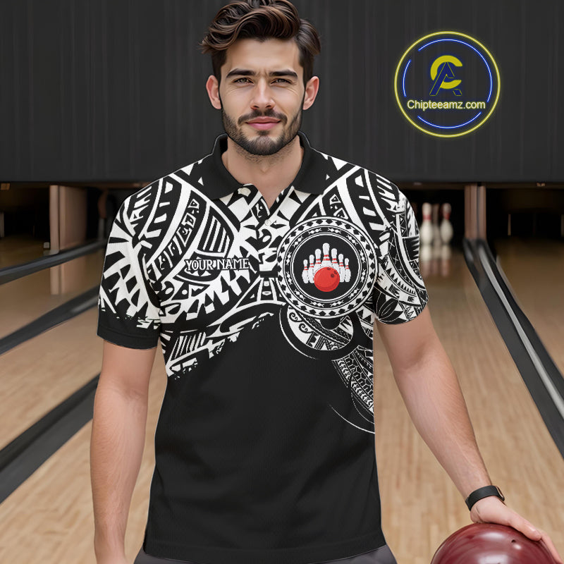 Personalized Black and White Tribal pattern Mens Bowling Shirts Custom Team Bowling outfit for men NQS10761