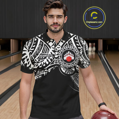Personalized Black and White Tribal pattern Mens Bowling Shirts Custom Team Bowling outfit for men NQS10761