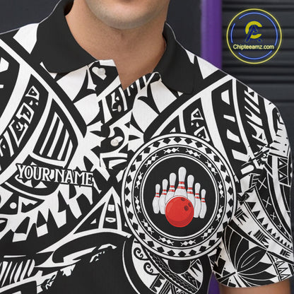 Personalized Black and White Tribal pattern Mens Bowling Shirts Custom Team Bowling outfit for men NQS10761