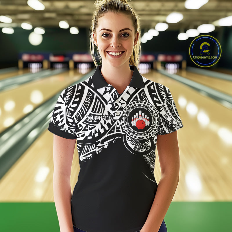 Personalized Black and White Tribal pattern Women Bowling Shirt Custom Team Bowling outfit for ladies NQS10761