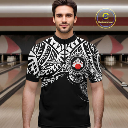 Personalized Black and White Tribal pattern Mens Bowling Shirts Custom Team Bowling outfit for men NQS10761