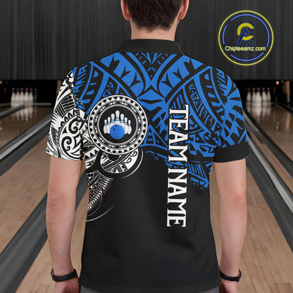 Personalized Black and Blue Tribal pattern Mens Bowling Shirts Custom Team Bowling outfit for men NQS10762