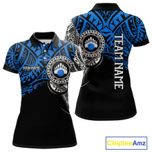Load image into Gallery viewer, Personalized Black and Blue Tribal pattern Women Bowling Shirt Custom Team Bowling outfit for ladies NQS10762