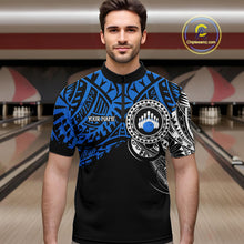 Load image into Gallery viewer, Personalized Black and Blue Tribal pattern Mens Bowling Shirts Custom Team Bowling outfit for men NQS10762
