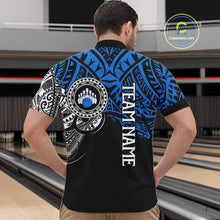 Load image into Gallery viewer, Personalized Black and Blue Tribal pattern Mens Bowling Shirts Custom Team Bowling outfit for men NQS10762