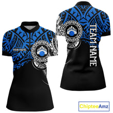 Load image into Gallery viewer, Personalized Black and Blue Tribal pattern Women Bowling Shirt Custom Team Bowling outfit for ladies NQS10762