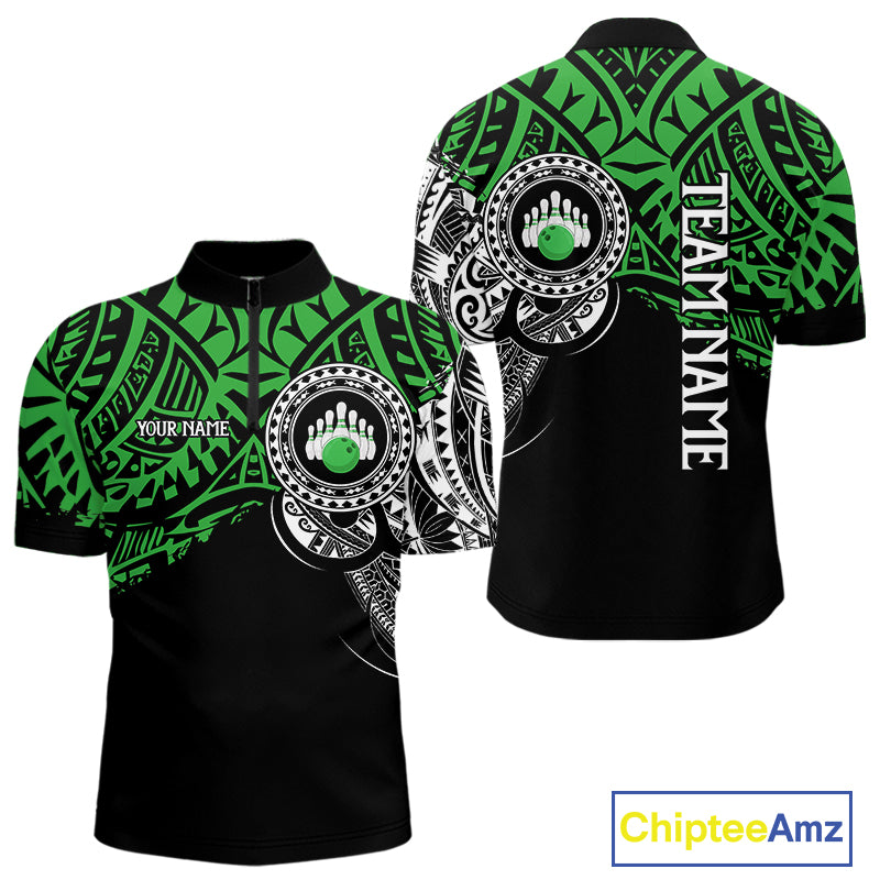 Personalized Black and Green Tribal pattern Mens Bowling Shirts Custom Team Bowling outfit for men NQS10763