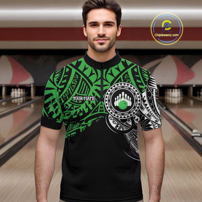 Personalized Black and Green Tribal pattern Mens Bowling Shirts Custom Team Bowling outfit for men NQS10763