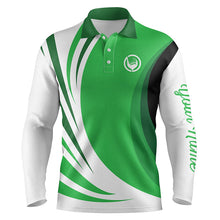 Load image into Gallery viewer, Mens polo golf shirts custom name green and white golf shirt, team golf shirts mens NQS8815