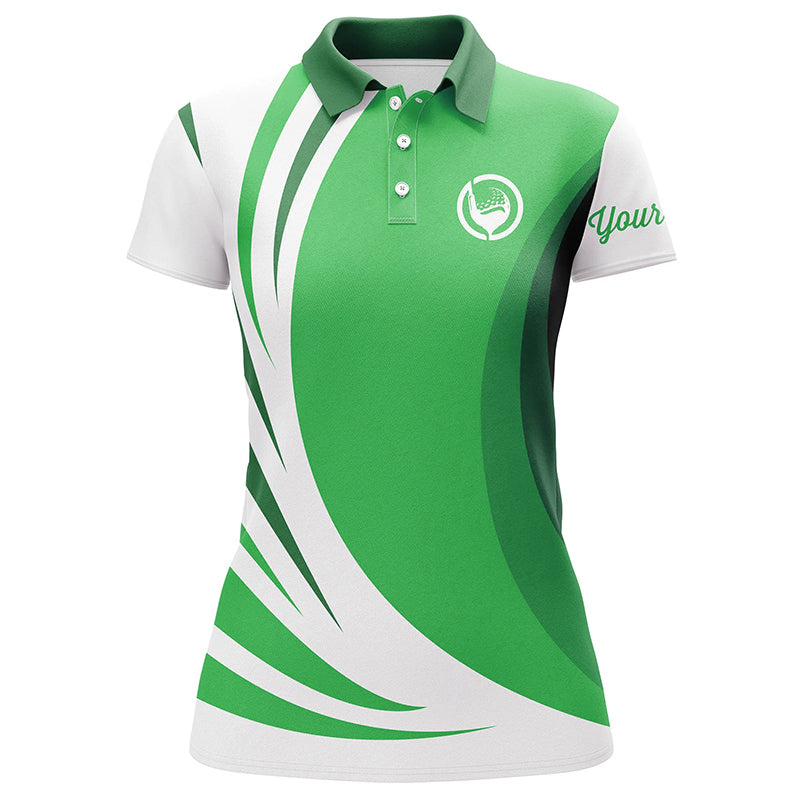 Women golf polo shirt custom name green and white golf shirt, team golf shirts ladies NQS8815