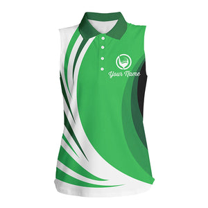 Women sleeveless polo shirt custom name green and white golf shirt, team golf shirts ladies NQS8815