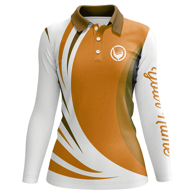 Women golf polo shirt custom name orange and white golf shirt, team golf shirts ladies NQS8816