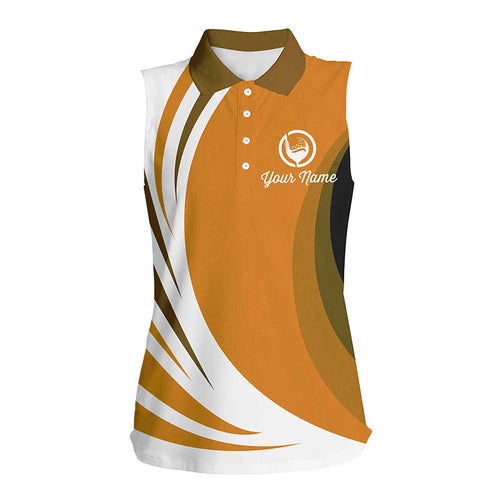 Women sleeveless polo shirt custom name orange and white golf shirt, team golf shirts ladies NQS8816