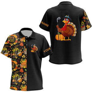 Thanksgiving pattern Black Kid golf polo shirt Custom Turkey Bird golf tops for children Golf Gift NQS8817