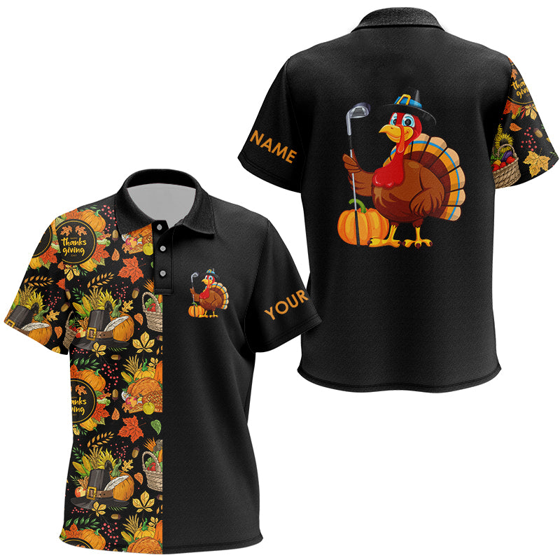 Thanksgiving pattern Black Kid golf polo shirt Custom Turkey Bird golf tops for children Golf Gift NQS8817