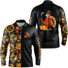 Load image into Gallery viewer, Thanksgiving pattern Black Mens golf polo shirt Custom Turkey Bird golf tops for men Golf Gift NQS8817