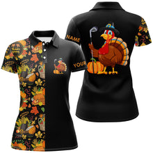 Load image into Gallery viewer, Thanksgiving pattern Black Women golf polo shirt Custom Turkey Bird golf tops for women Golf Gift NQS8817