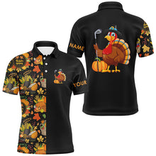 Load image into Gallery viewer, Thanksgiving pattern Black Mens golf polo shirt Custom Turkey Bird golf tops for men Golf Gift NQS8817