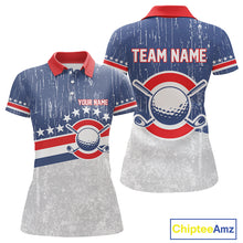 Load image into Gallery viewer, Red, White and Blue Grunge Women's Golf Polo Shirts Custom Patriotic Team Golf Outfit For Ladies NQS11344