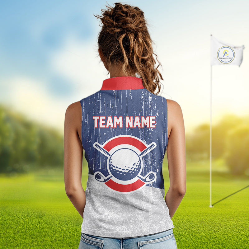 Red, White and Blue Grunge Women's Sleeveless polo shirt Custom Patriotic Team Golf Outfit For Ladies NQS11344